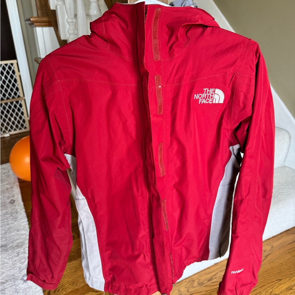 The North Face Red Fleece Jacket with Gray Trim